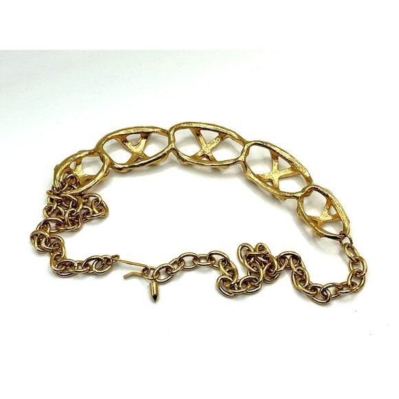 Vintage Gold-Tone Woven Link Chain Necklace With Adjustable Clasp - Picture 3 of 5